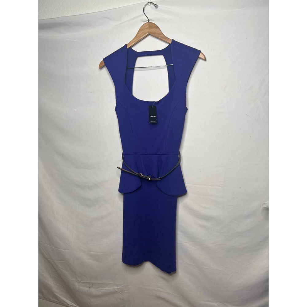 NWT Bebe Mariah peplum pencil open back blue dress sz Sm